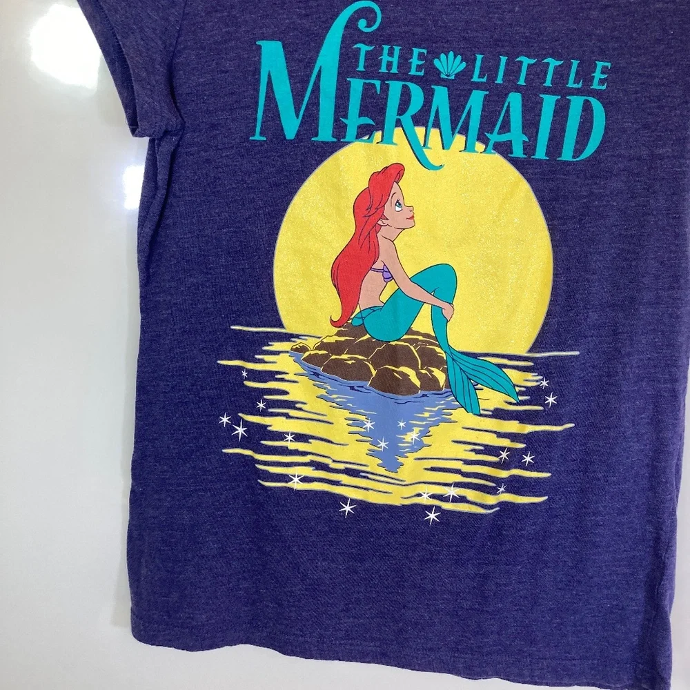 Disney Ariel Blue Shirt Juniors Sz XXL 19 Short Sleeve Glitter Accent - Picture 5 of 13